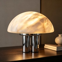 Lampe de table champignon en albâtre avec abat-jour en marbre givré, base à triple cylindre chromée, CRI 90, dimmable, style européen et américain