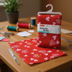 Accessorio in tessuto Ilan 100cmx150cm con stampa floreale a cuori rossi per lavori artigianali - Product Image 2