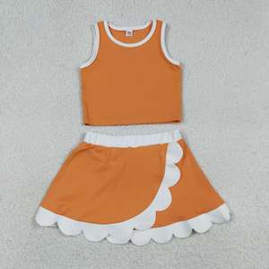 Conjunto Deportivo Casual de Yoga para Niñas, Top Sin Mangas de Color Sólido y Falda Corta con Volantes - Product Image 2