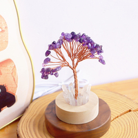Lámpara USB de Árbol de Cristal Curativo Natural, Árbol del Dinero de Piedras Preciosas Hecho a Mano con Base de Cuarzo Transparente, Luz Nocturna de Escritorio para el Hogar y Regalo