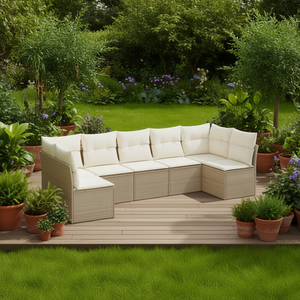 Ensemble de canapés de jardin en rotin beige crème avec coussins en mousse haute densité, mobilier d'extérieur au design contemporain, imperméable - Product Image 2