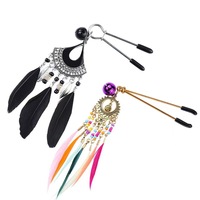 Cloches pince à mamelon 1 paire plume métal SM anneau de mamelon flirter taquineries jouets sexuels Kit de Bondage esclave Bdsm fille accessoires exotiques