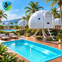 Dôme préfabriqué de luxe, capsule spatiale, pod de glamping avec fenêtres panoramiques, mini-cabane modulaire pour hôtel de villégiature