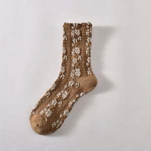 Calcetines de Algodón para Mujer, Diseño Floral, por Encima de la Rodilla, Tejido de Una Sola Aguja, Novedad Otoño-Invierno - Product Image 6