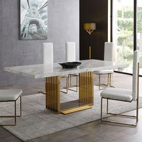 Mobilier de maison moderne et luxueux ensemble de salle à manger 4 tables rectangulaires de 6 places en marbre blanc avec chaises pour restaurant
