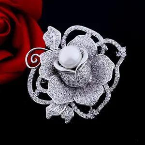 Spilla Roche OEM Broche Luxury zircone Pearl Rose Flower