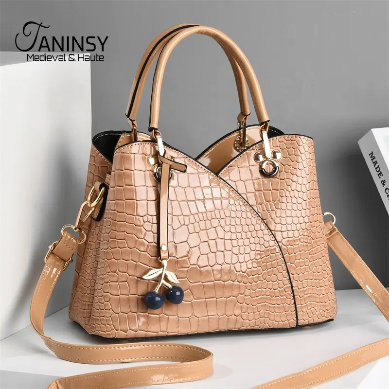 Taninsy Autumn Newest Design Gray Pu Leather Cross Bag Crocodile High Capacity Simple Handbag Tote Bag Purses Handbags For Women