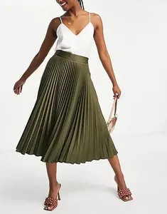 High Quality Hot Sale New Fashion Satin Wrinkled Pleated Women Pleated Skirt