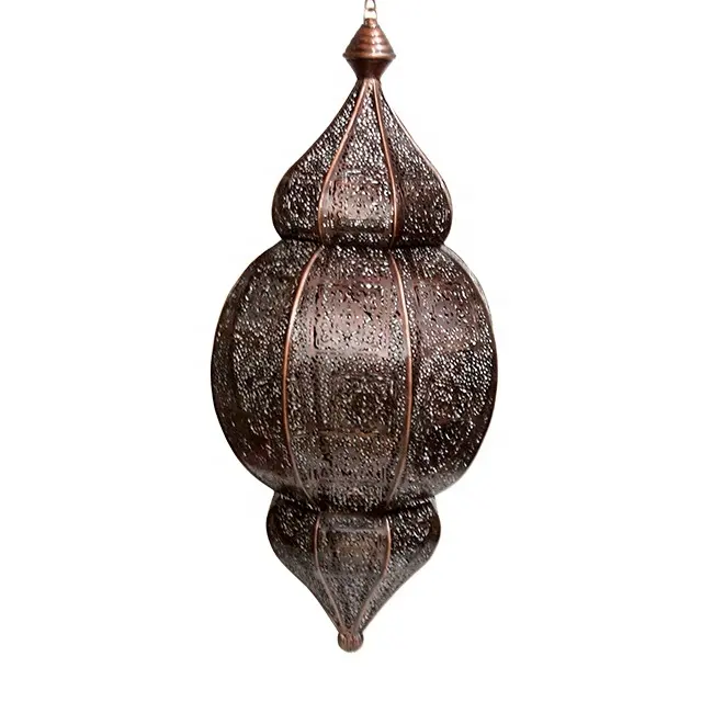FAROL DE VELA colgante de hierro marroquí de bronce