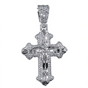 925 Silver Crucifix Pendant Moissanite Iced Out <b>Cross</b> Necklace Religious Jewelry - Product Image 1