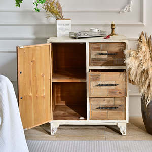 ART NEST Solid Wood Rustic Farmhouse Style Multi-functional <b>Sideboard</b> with 1 Door 3 Drawers for Hotel Living Room & Dining Room - Product Image 3