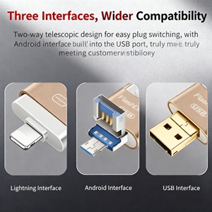 Unidad Flash USB Metálica Tres en Uno Pingguo de 128 GB, Nueva, Compatible con Android Tipo-C y Adaptador para Computadora, 256 GB - Product Image 3