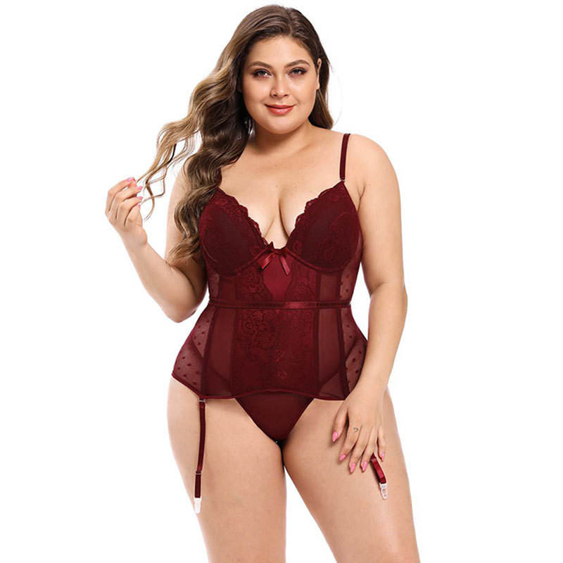 Zoyiame wholesale Women sexy lingerie Set fashion lace sexy bustiers with thong garter belt lace plus size Underwear clothing