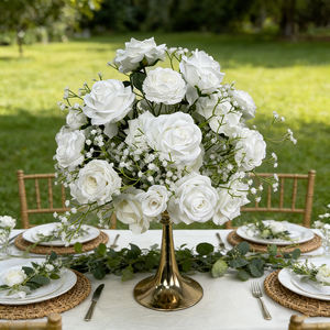 Centro de Mesa de Rosas Blancas Artificiales Realistas Hechas a Mano con Orquídeas y Hiedra para Decoración de Bodas - Product Image 1