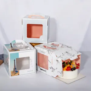 Pabrik Grosir Kotak Kardus Kue Persegi Panjang Kustom Kotak Kemasan Kue dengan Pegangan