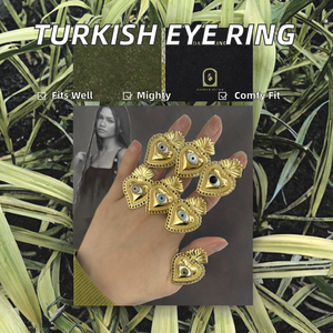Nouvelle conception, bague en forme de cœur œil turc sacré, plaquée or coloré, ajustable, en cuivre, bijoux de fête pour femmes, pour cadeaux de mariage - Product Image 2