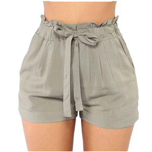 Shorts de plage d'été pour femmes, coupe classique, imprimé éléphant thaïlandais, taille haute, décontracté, respirant, 100% coton, avec cordon de serrage, longueur genou - Product Image 1