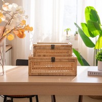 Panier de rangement en rotin tressé avec couvercle en verre, boîte de rangement anti-poussière en rotin, panier de rangement pour la décoration de la maison