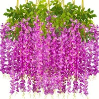 110cm Künstliche Glyzinien Hängeblumen 3 Zweige Seidenblumenranke Weiße Wand- und Deckendekoration
