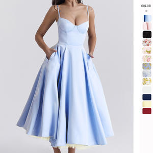 Nuovo Abito Lungo Estivo 2026 <span class=keywords><strong>in</strong></span> <span class=keywords><strong>Taffetà</strong></span> Francese Vintage Europeo-Americano con Ampia Gonna a Doppio Strato Senza Spalline e Vita Alta - Product Image 1