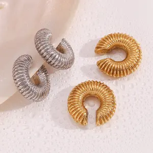 Minimalismo Clip de oreja de acero inoxidable 18K chapado en oro grueso declaración tubo hueco redondo grandes pendientes gruesos para mujer