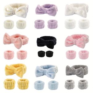 Soft Plush Bow Headband & Wristband Set Water-absorbent Face Wash Spa Hair Hoop Simple Skincare Accessories Gift for Women - Product Image 1