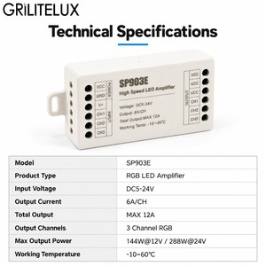 Módulo Amplificador de Señal RGB SP903E DC5-24V 12A Salida Máxima para Conexión de Controlador de Tiras LED - Product Image 2