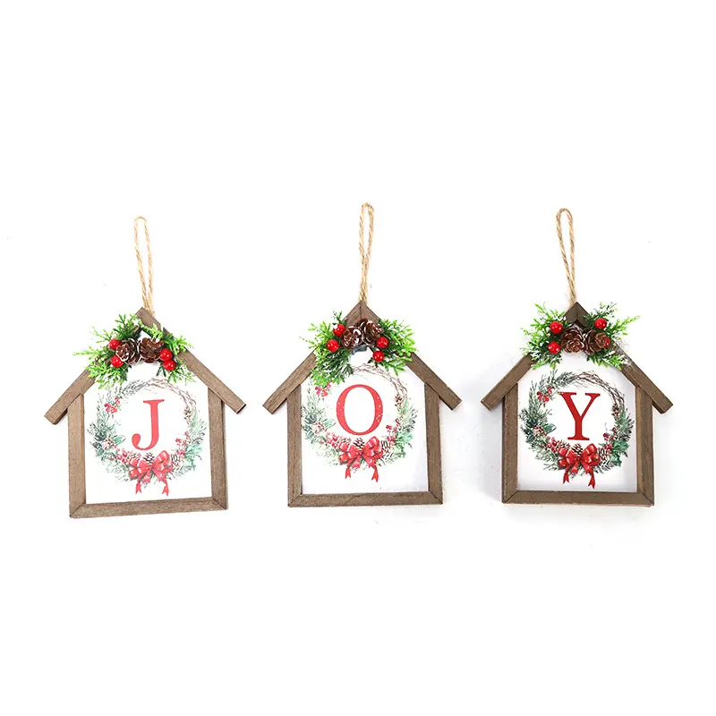 Hot sale Wooden House Shape Hanging Decorations Christmas Tree Pendant House Shape Hanging Decorations