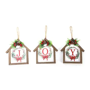 Hot Sale Wooden House Shape Hanging Decorations Christmas Tree Pendant House Shape Hanging Decorations