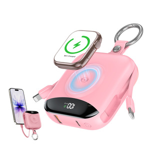 พาวเวอร์แบงค์พกพา 10000mAh ชาร์จไร้สายแบบ Dual Type-C พร้อมสายในตัว สีชมพู - Product Image 1