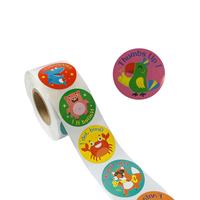 Rouleau d'autocollants récompense pour enfants, motifs requin, cochon, crabe, colorés, écologiques, autocollants décoratifs de motivation