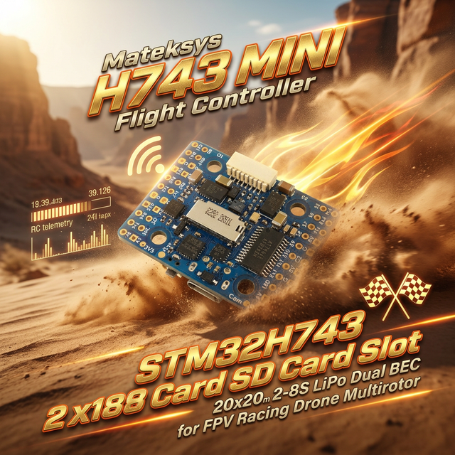 Mateksys H743 MINI Flight Controller STM32H743 SD Card Slot 2-8S LiPo Dual BEC 20x20mm for FPV Racing Drone Multirotor