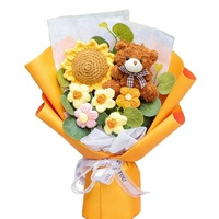 Bouquet de fleurs tricotées en peluche Teddy Bear, tournesols réalistes faits à la main, fleurs gonflées, ensemble cadeau noué à la main, moderne et tendance, directement de l'usine