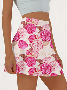 Mini-jupe florale rose fraîche d'été en fibre de lait, coupe trapèze, style décontracté pour les journées à la plage et les sorties décontractées - Product Image 2