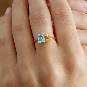 Anillos de Piedras Preciosas Personalizados Gemnel, Estilo Hailey, Reciclados, S925, con <span class=keywords><strong>Topacio</strong></span> <span class=keywords><strong>Azul</strong></span> y Citrino Dorado, Nueva Tendencia - Product Image 2