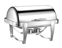 Hotel Gouden Luxe RVS Roll Top Chafing Dish met Glazen Deksel 9L Gas/Brandstof Voedselwarmer Buffetset Catering