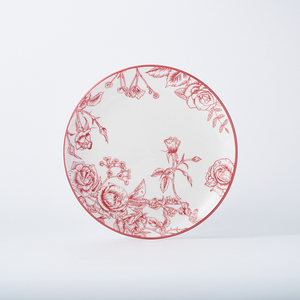 طقم أحمر وزهور منقوش ، يشمل أطباق عشاء وأوعية سلطة - Product Image 3