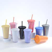 Gobelet de voyage en plastique à double paroi de 16 oz, écologique, sans BPA, avec paille et couvercle – Meilleure vente en gros, personnalisable et très demandé