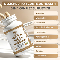 Complément de soutien au cortisol avec Ashwagandha, L-Théanine, Glycinate de Magnésium, Safran – Adaptogène pour le soulagement du stress, l'humeur et le sommeil
