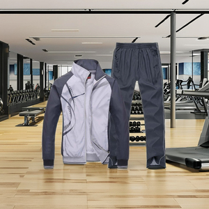 Ensemble de survêtement sportif pour homme, manches longues, col montant, fermeture éclair, respirant, polyester, coupe régulière, couleur unie, avec poche latérale - Product Image 4