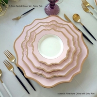 Ensemble d'assiettes en céramique pour mariage, bordure rose doré, motif tournesol, assiette de table, accessoire de photographie, vente en gros