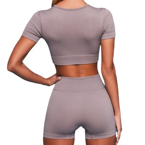 Conjunto Deportivo Europeo Americano <span class=keywords><strong>BO</strong></span>+<span class=keywords><strong>TEE</strong></span>, Transpirable, de Fibra Sintética, Cintura Alta, Control de Abdomen, Acanalado, de Alta Elasticidad - Product Image 5