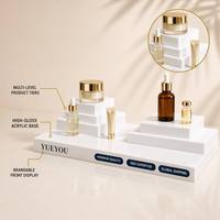 Comptoir de présentation cosmétique haut de gamme avec logo pour boutique de détail, présentoir de comptoir pour produits de beauté et maquillage de luxe