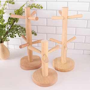 Tampilan kayu rak pengering Mug kopi cangkir teh botol berdiri gantungan pemegang lemari dapur penyimpanan Organizer - Product Image 2