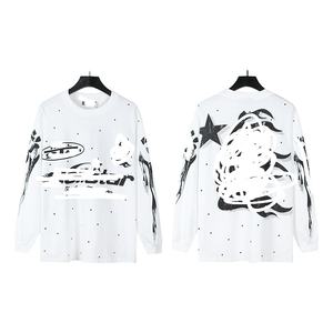 بيع مباشر من المصنع، تي شيرت شتوي فضفاض بأكمام طويلة للرجال والنساء من القطن الخالص مع طباعة NFC بتصميم الجحيم والنجوم - Product Image 3