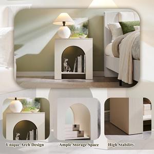 <span class=keywords><strong>Table</strong></span> <span class=keywords><strong>de</strong></span> <span class=keywords><strong>chevet</strong></span> moderne en forme d'arche avec station <span class=keywords><strong>de</strong></span> charge et étagère ouverte pour chambre à coucher et salon - Product Image 2