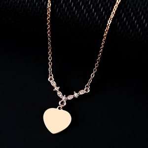 Accessori a forma di V in acciaio inossidabile con pochi diamanti, collana a catena piatta a forma di cuore, materiale grezzo senza scritte. - Product Image 5