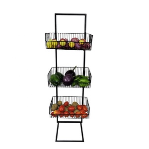 Panier de rangement de cuisine à trois niveaux en fer européen fait à la main empilable porte-fruits et légumes boucle conception fil métallique panier en fil métallique - Product Image 2