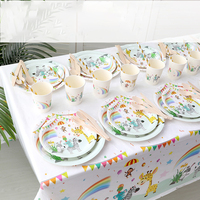 Ensemble de couverts pour fête d'anniversaire d'enfants, assiette à gâteau, table de dessert, nappe, assiette de maternelle, assiette en papier jetable, assiette en papier pour animaux
