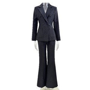 OEM ODM Formele Damespakkenfabriek Elegante Pailletten <span class=keywords><strong>Blazer</strong></span> Uitlopende Broek Formele Zakelijke Avondkleding Dames Op Maat Gemaakt Pak Set - Product Image 4